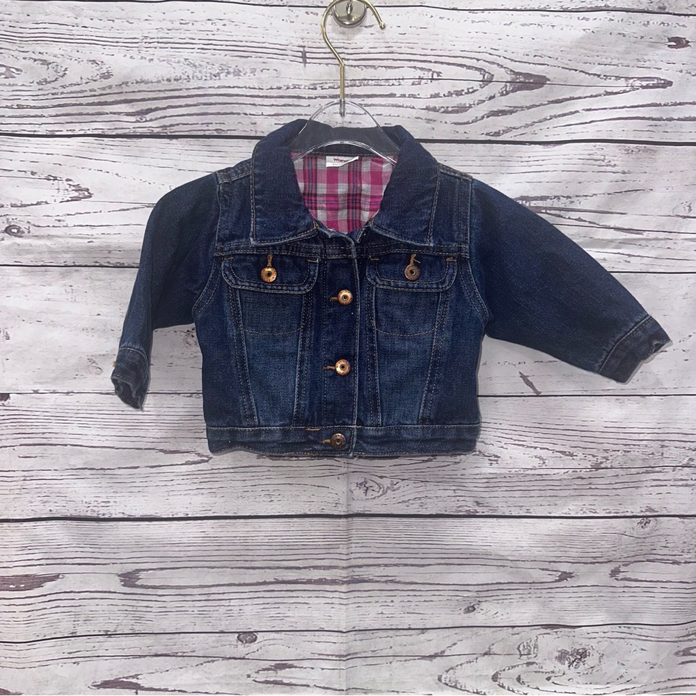 Wrangler Denim Jacket with Pink Plaid Lining Size 6-12 Months